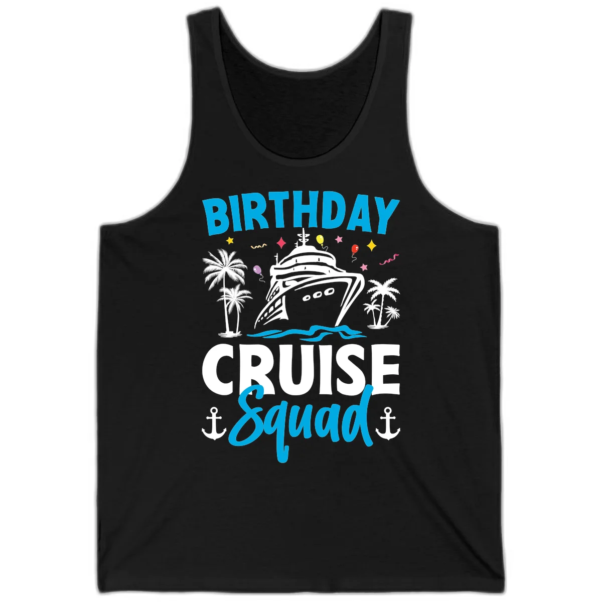 Birthday Cruise Squad Tank Top for Tropical Fun in Black