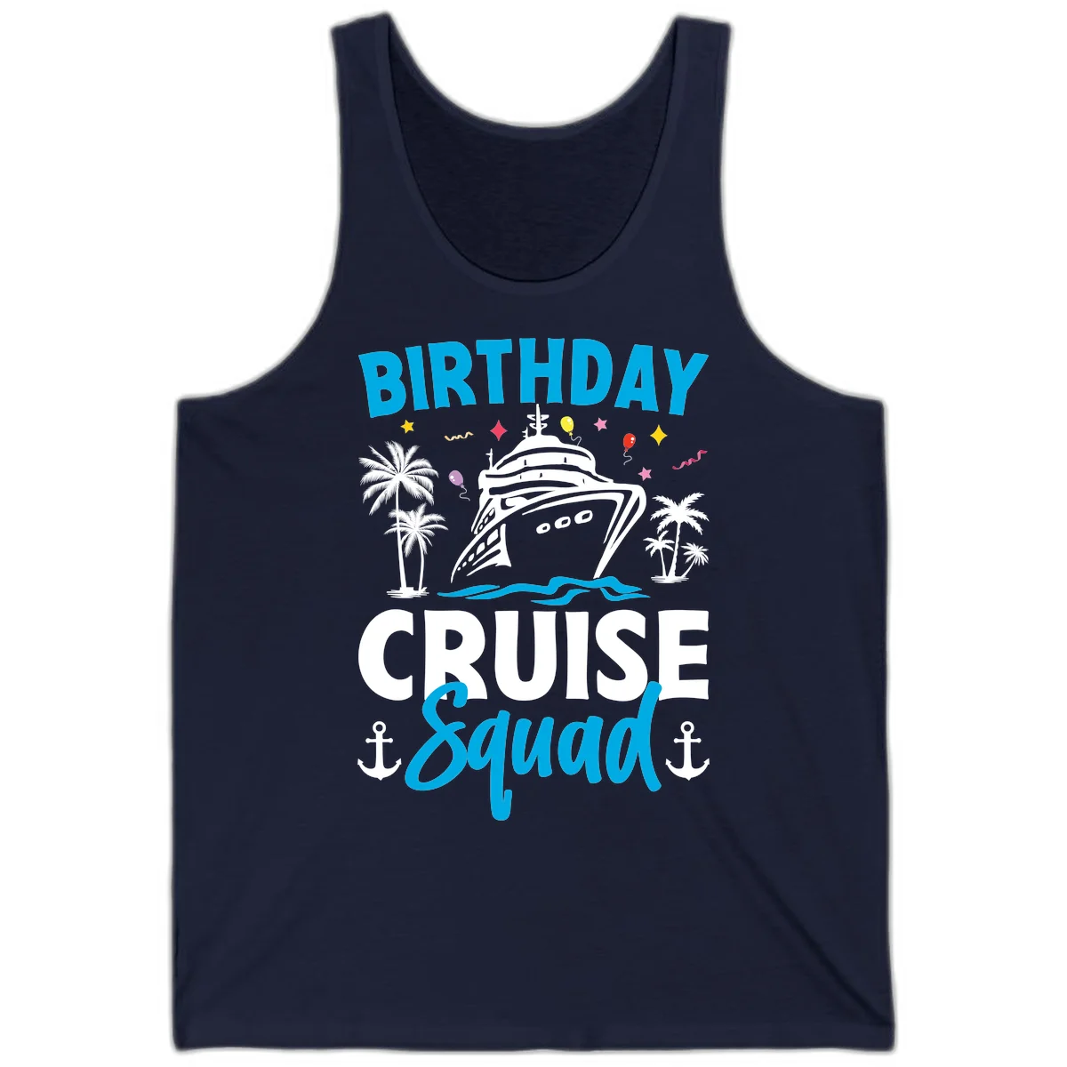 Birthday Cruise Squad Tank Top for Tropical Fun in Navy