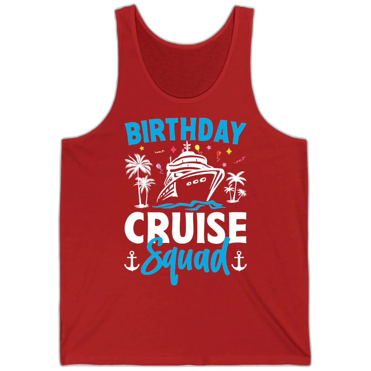 Birthday Cruise Squad Tank Top for Tropical Fun in Red