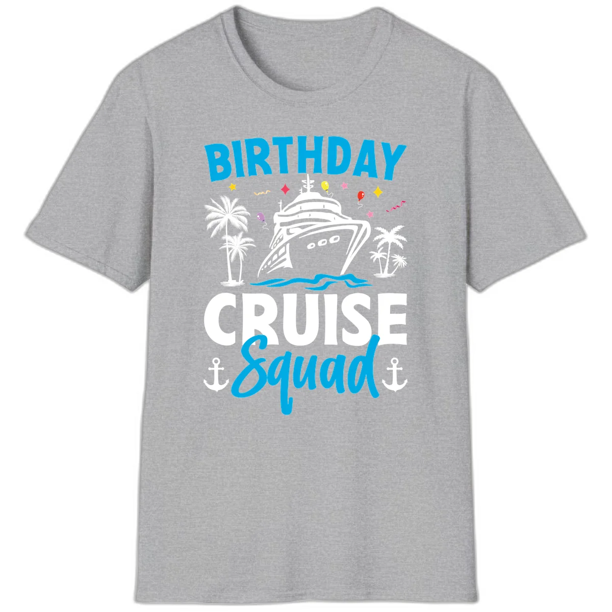 Birthday Cruise Squad Vacation T-Shirt for Your Crew in Sport Grey