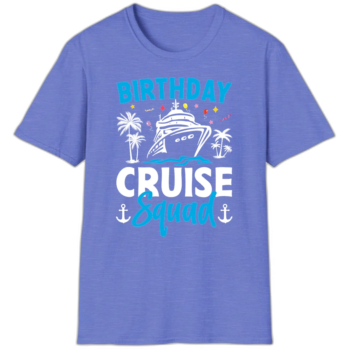 Birthday Cruise Squad Vacation T-Shirt for Your Crew in Heather Royal