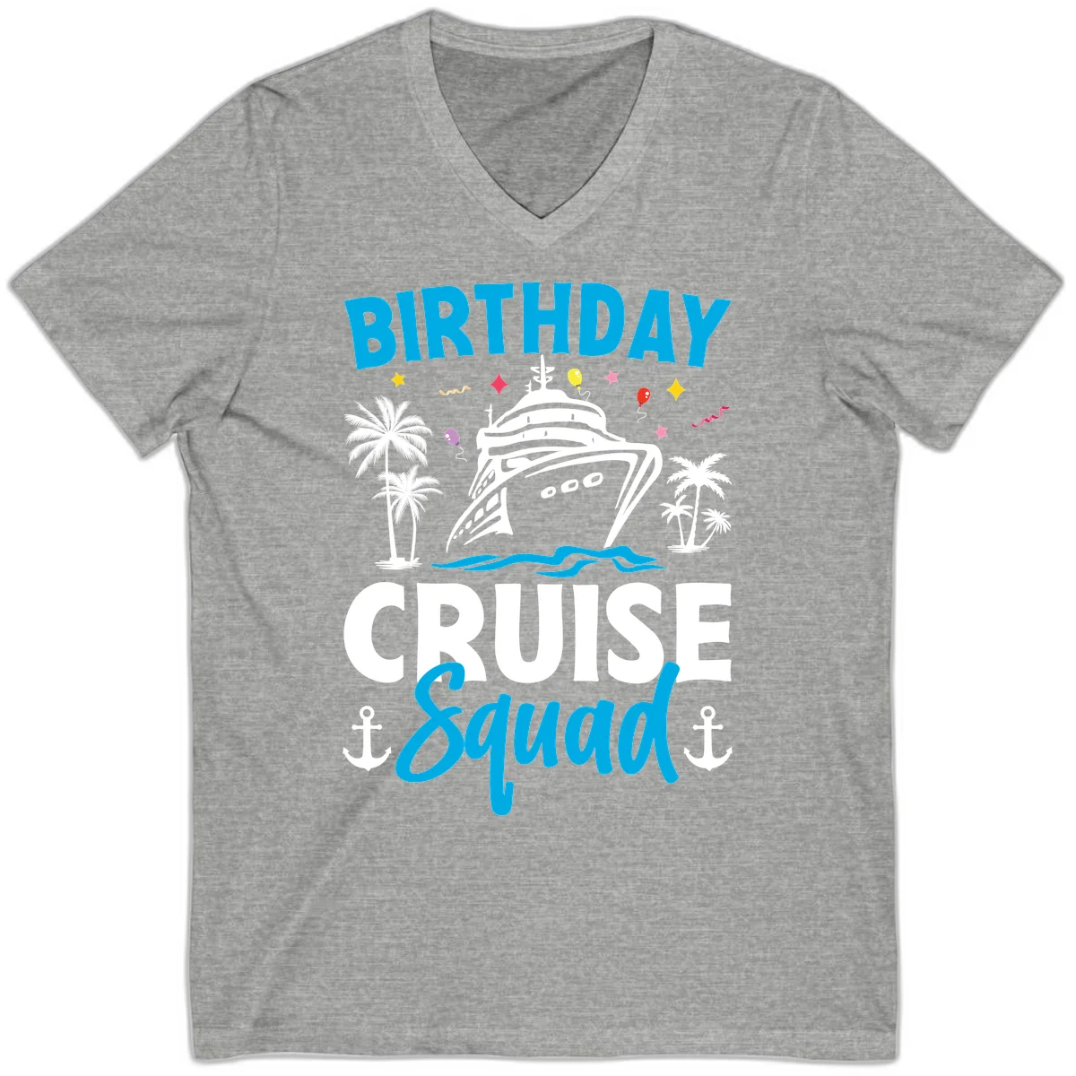 Birthday Cruise Squad V-Neck Tee for Vacation Fun in Athletic Heather