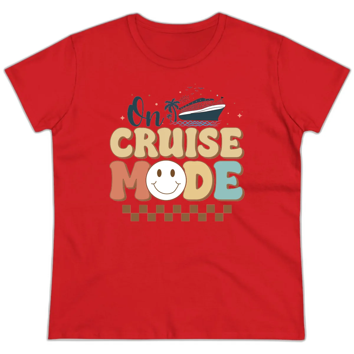 On Cruise Mode Ladies Tee - Vacation Vibes in Red