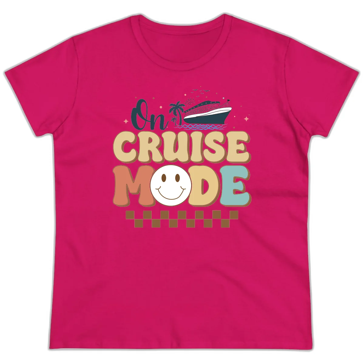 On Cruise Mode Ladies Tee - Vacation Vibes in Heliconia