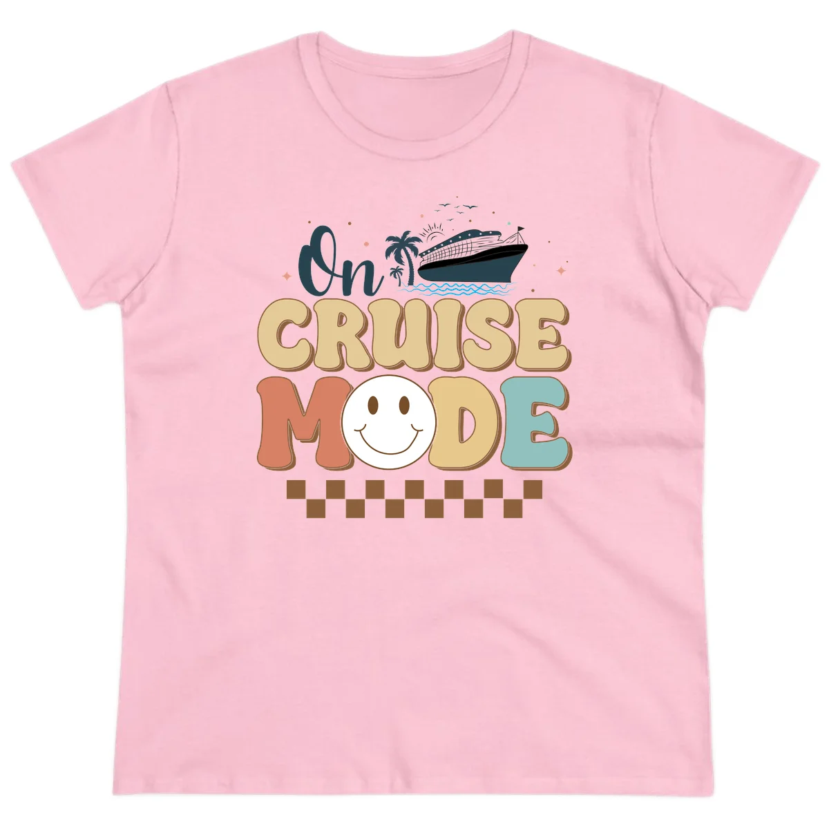 On Cruise Mode Ladies Tee - Vacation Vibes in Light Pink