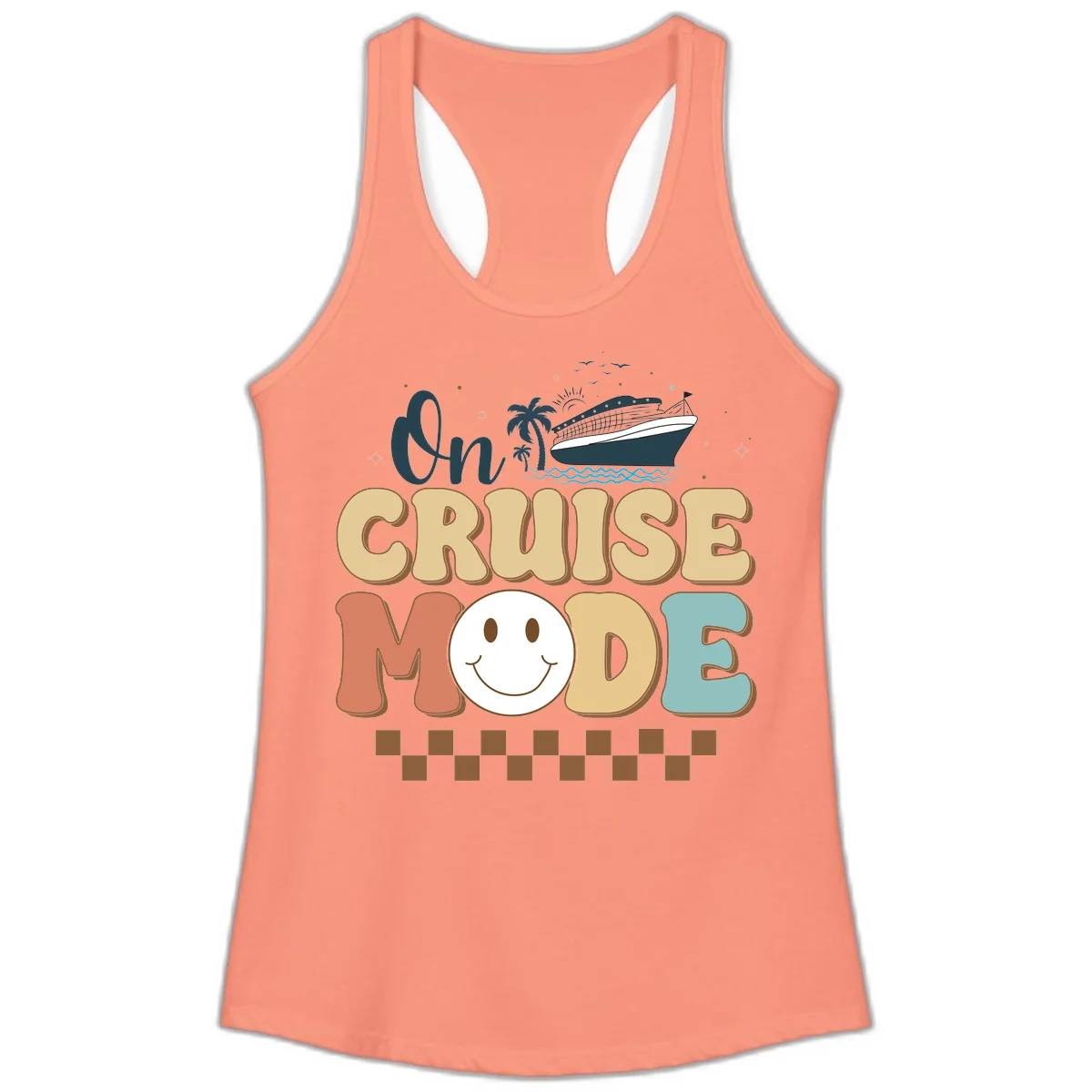 On Cruise Mode Ladies Tank - Vacation Wear in Solid Light Orange