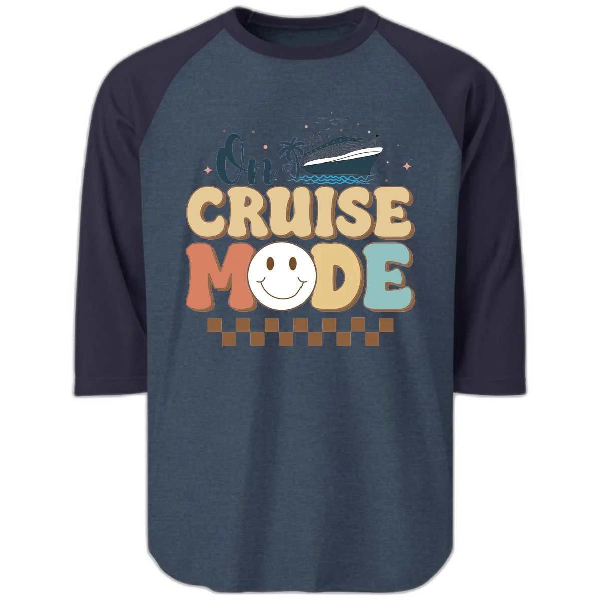 On Cruise Mode Raglan 3/4 Sleeve Tee in Heather Denim Navy