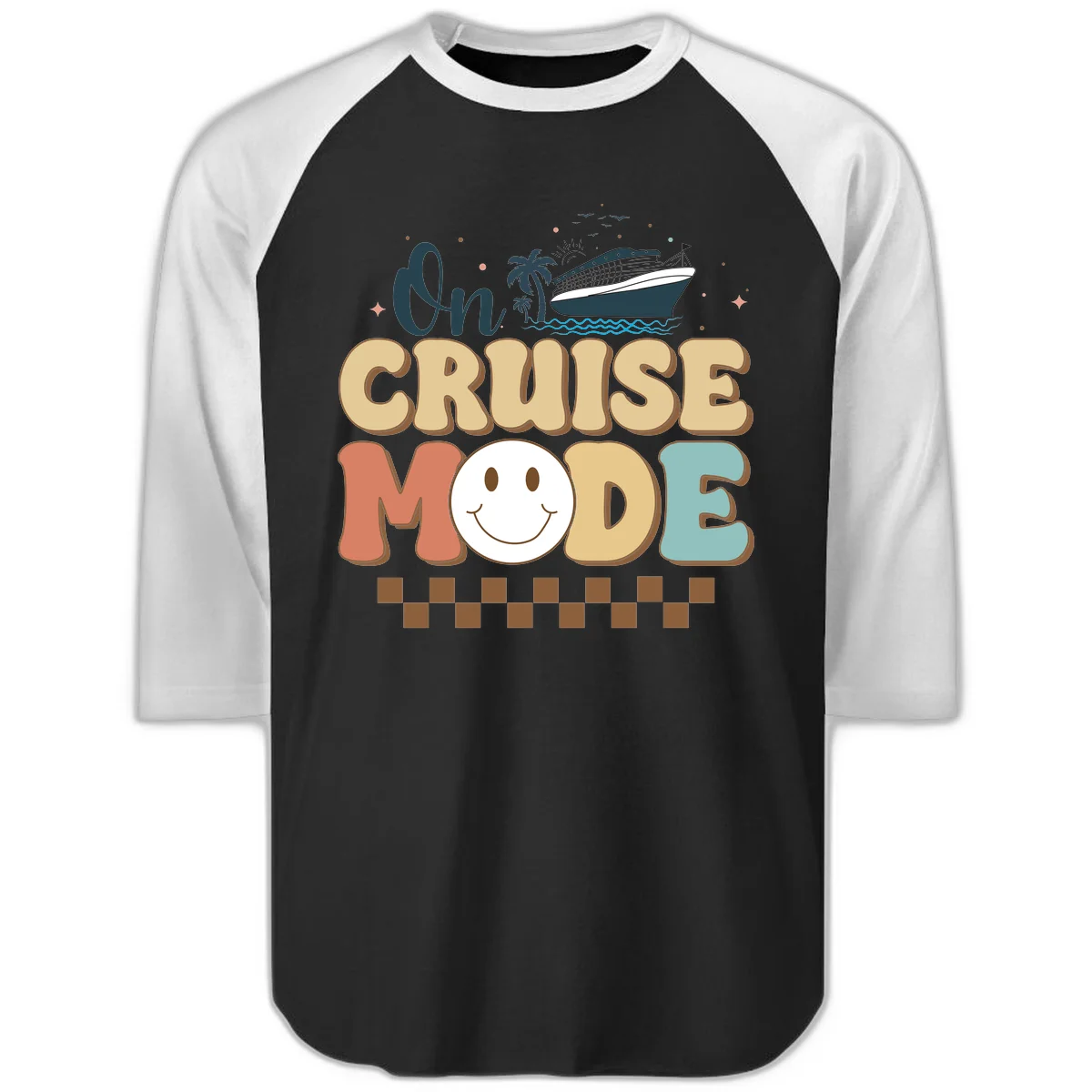 On Cruise Mode Raglan 3/4 Sleeve Tee in Black White