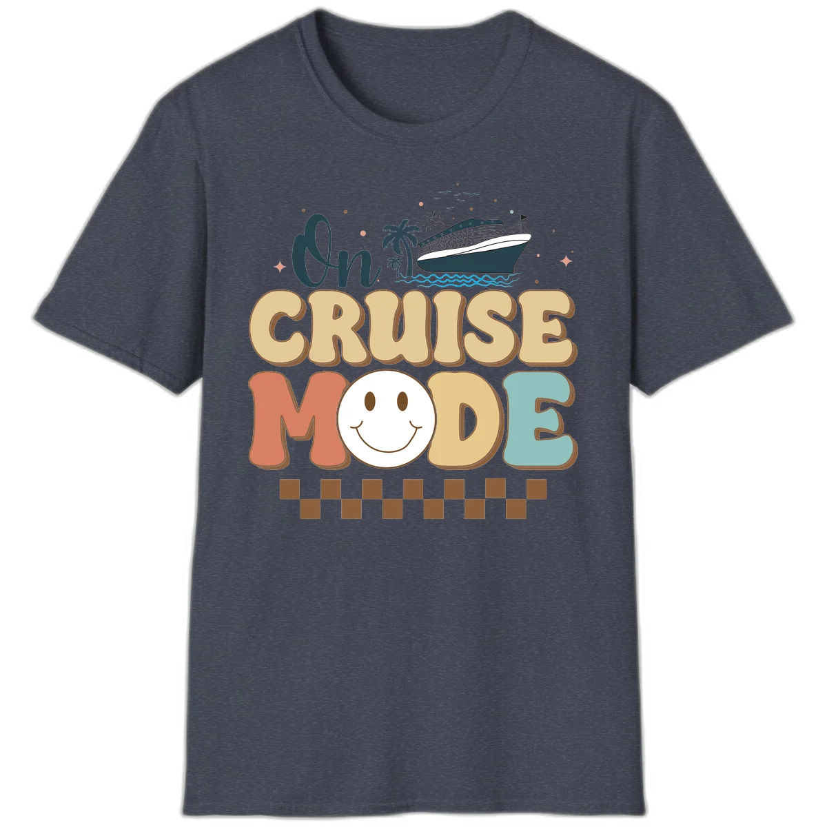 On Cruise Mode Vacation T-Shirt - Get Your Vibe On! in Heather Navy