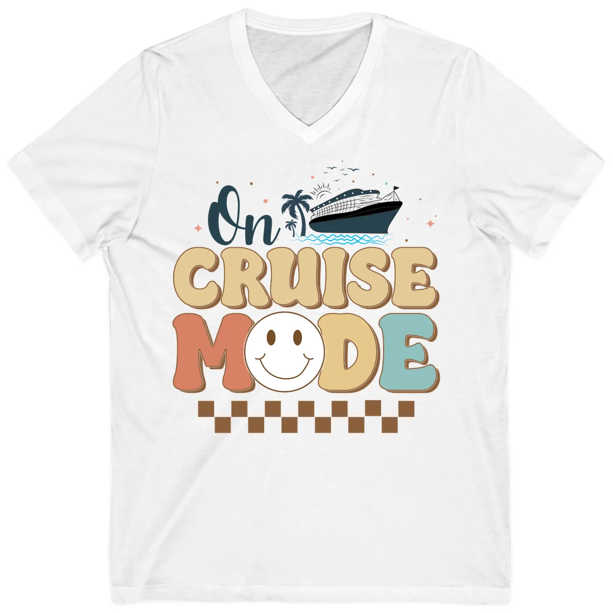 On Cruise Mode V-Neck T-Shirt - Vacation Fun in White