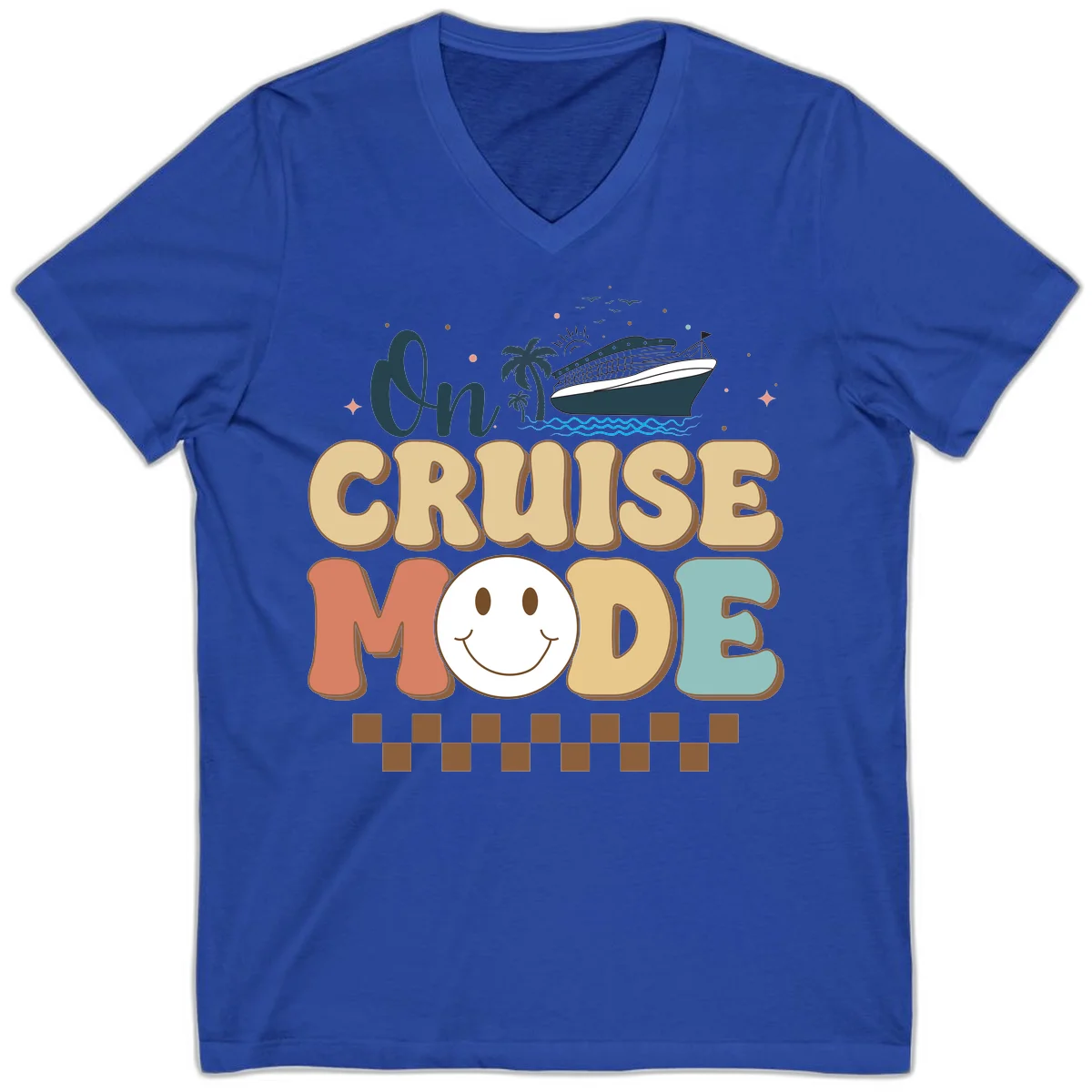 On Cruise Mode V-Neck T-Shirt - Vacation Fun in True Royal