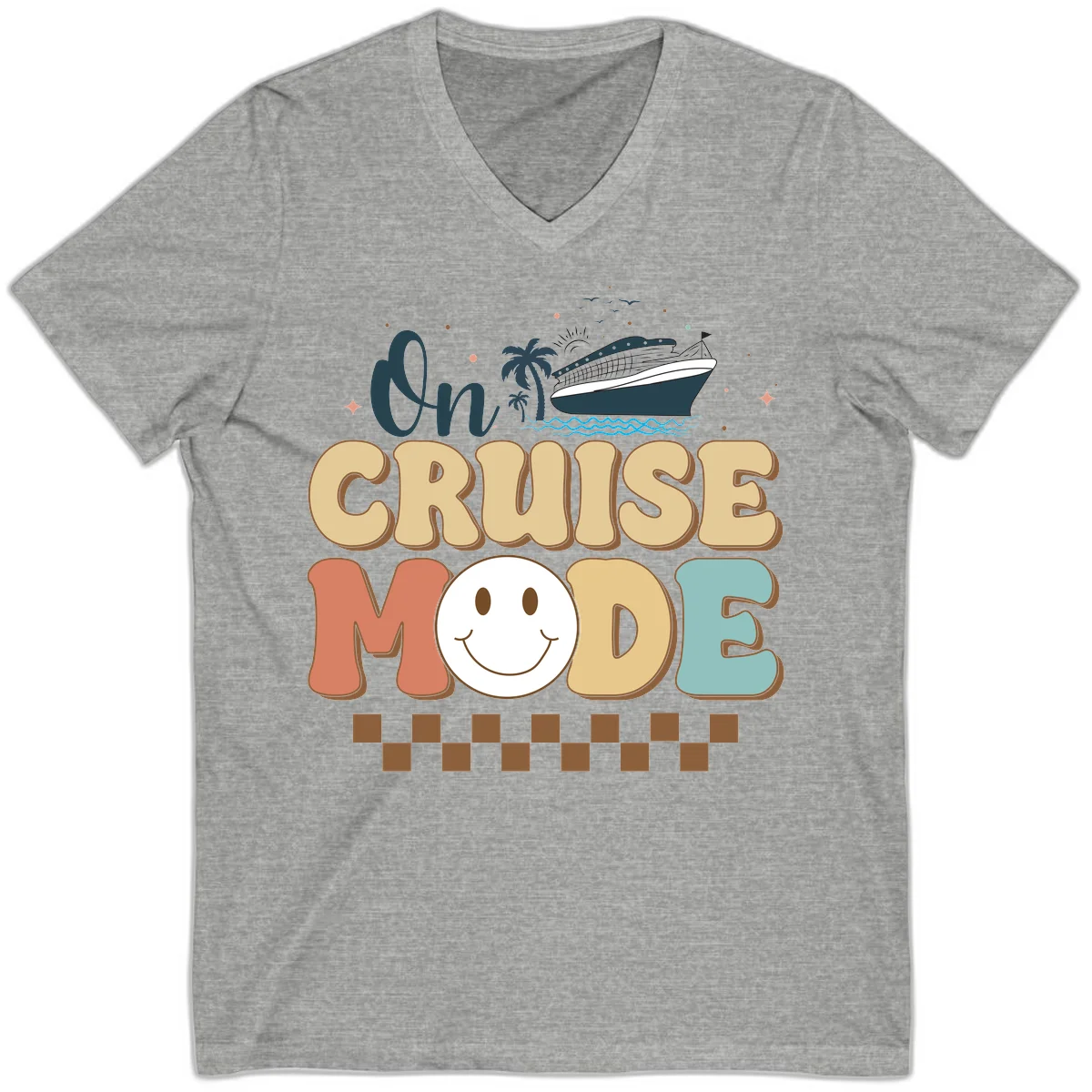 On Cruise Mode V-Neck T-Shirt - Vacation Fun in Athletic Heather