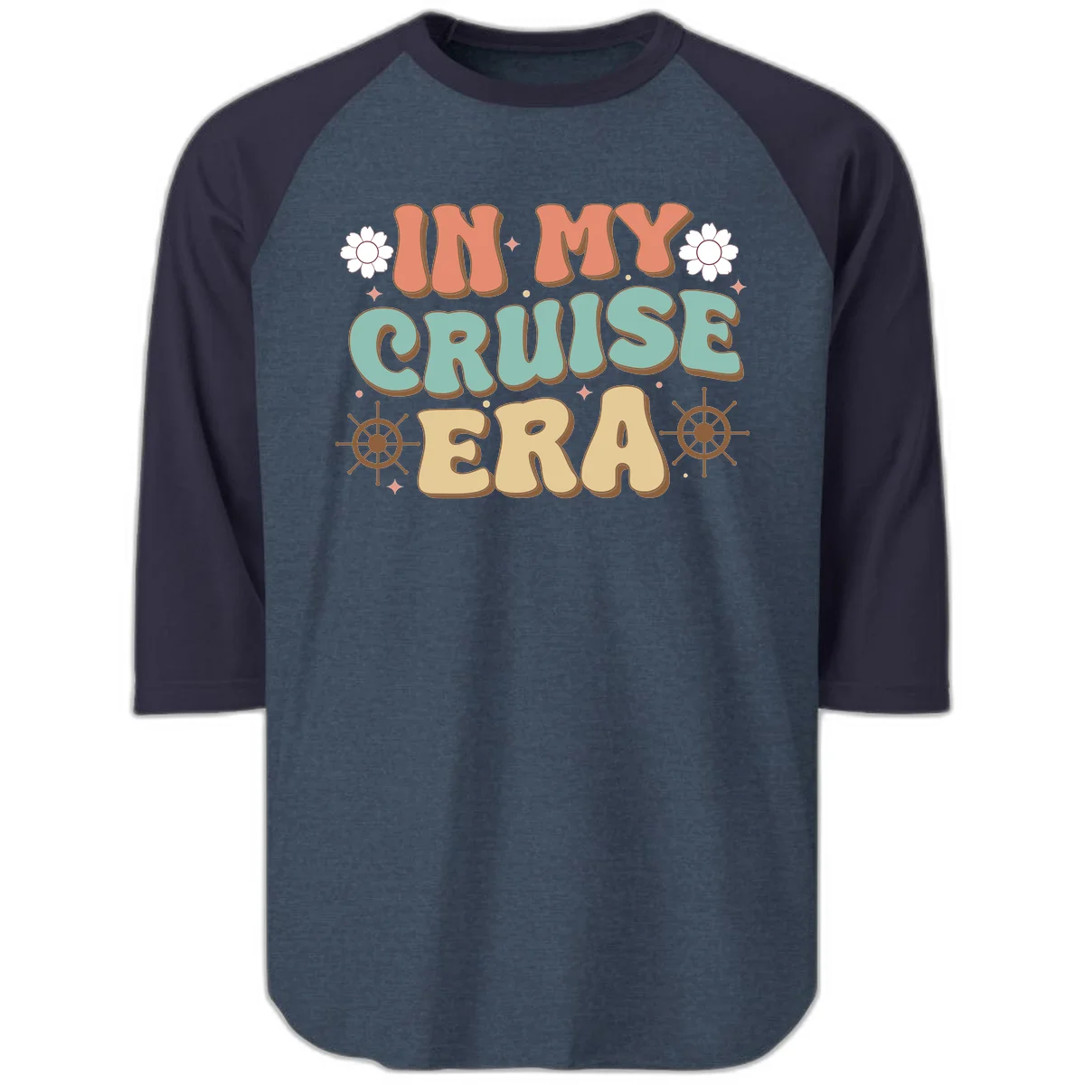 In My Cruise Era Raglan 3/4 in Heather Denim Navy