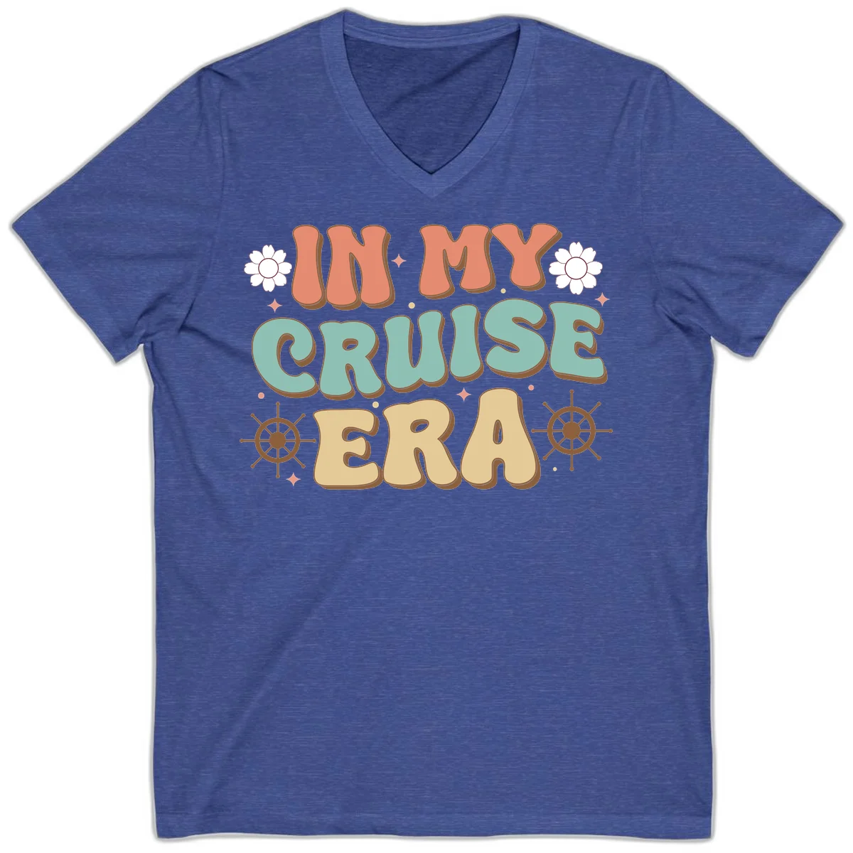 In My Cruise Era V-Neck in Heather True Royal
