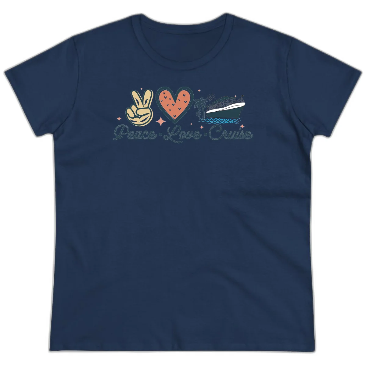 Peace Love Cruise Ladies Tee in Navy