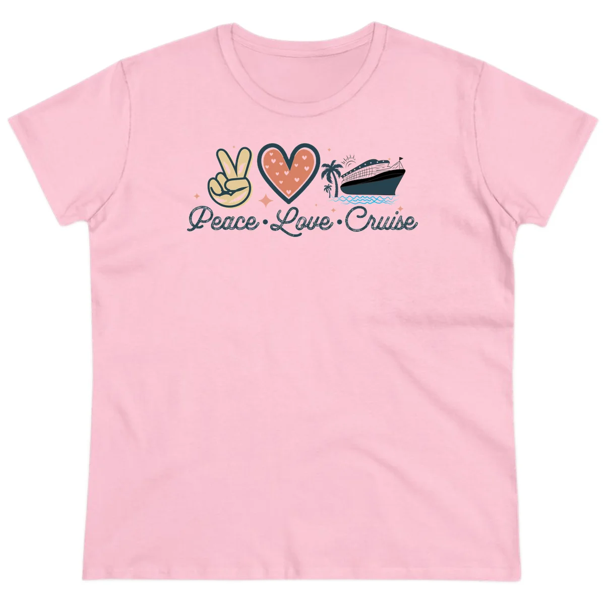 Peace Love Cruise Ladies Tee in Light Pink