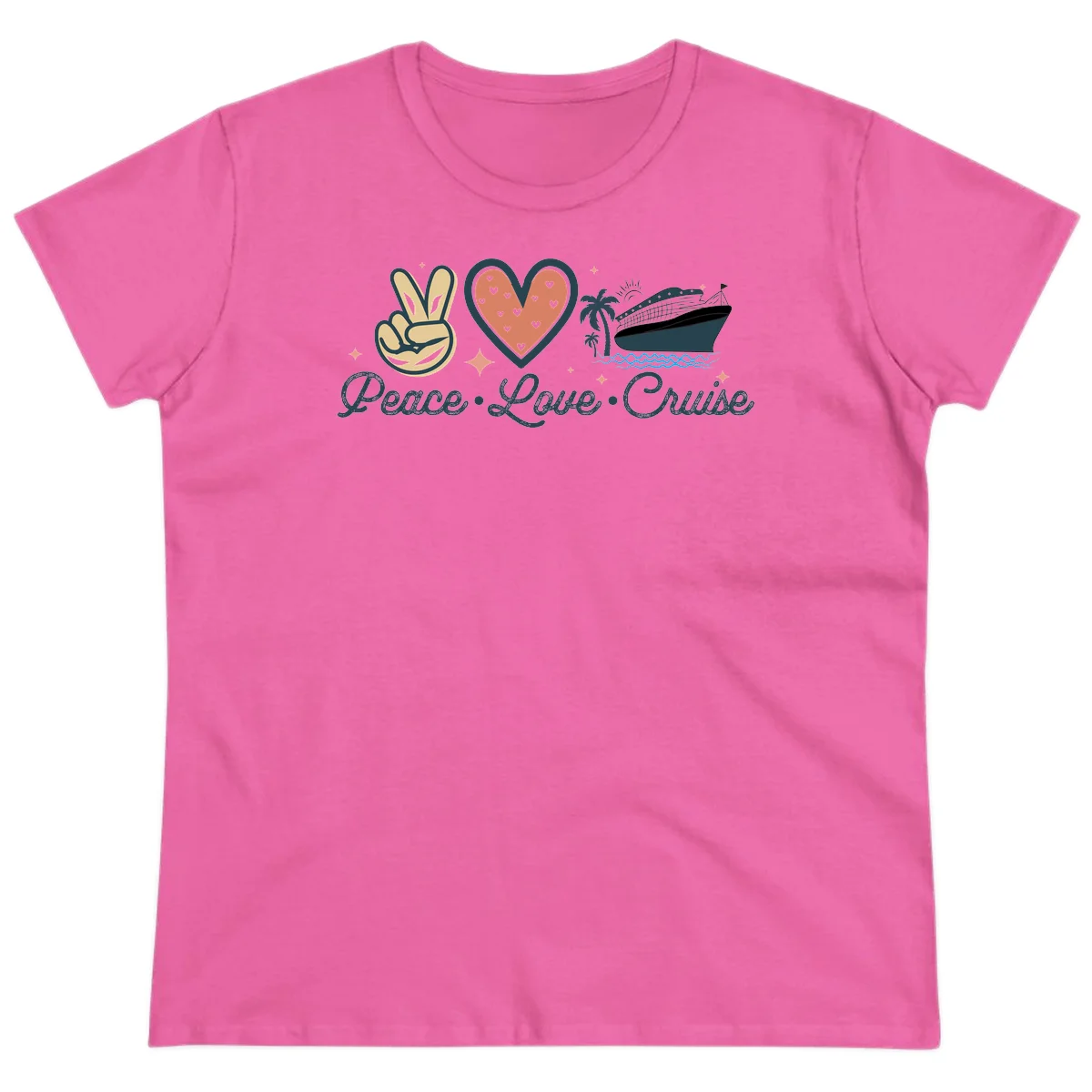 Peace Love Cruise Ladies Tee in Azalea