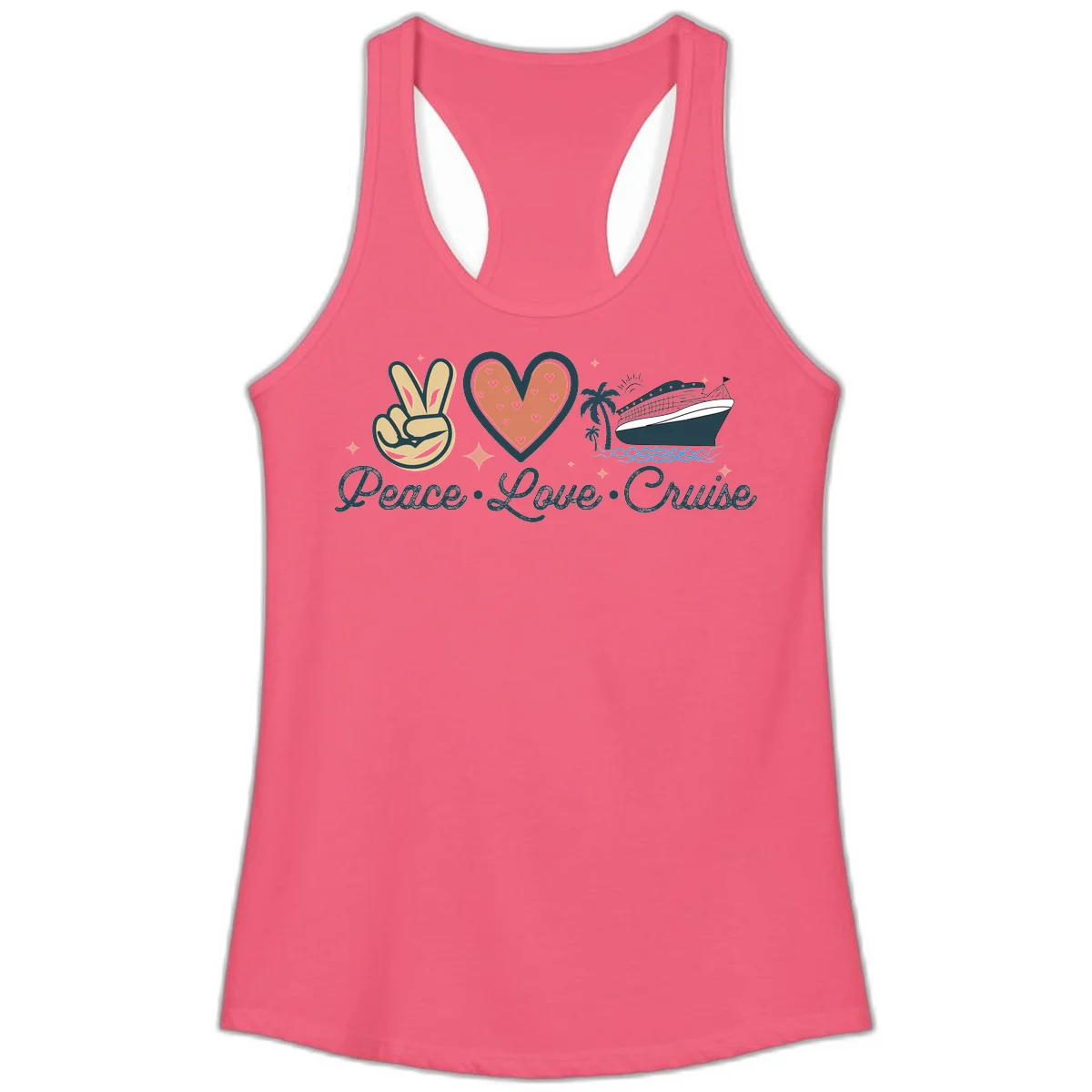 Peace Love Cruise Ladies Tank in Hot Pink
