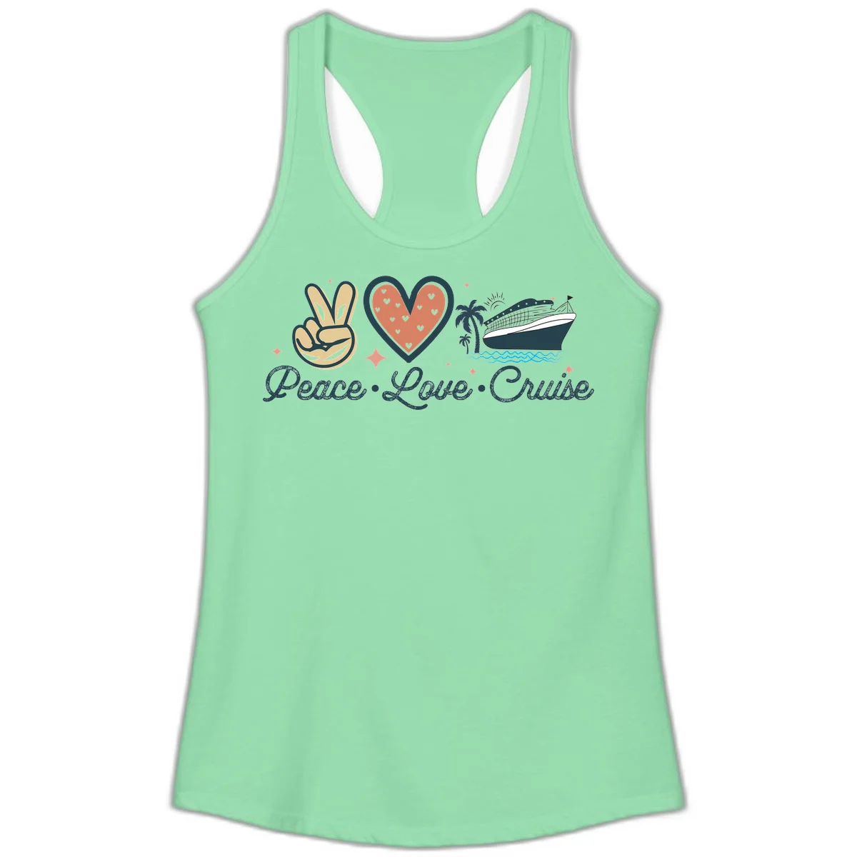 Peace Love Cruise Ladies Tank in Solid Mint