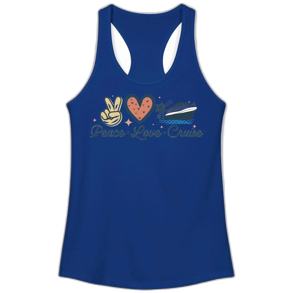 Peace Love Cruise Ladies Tank in Solid Royal
