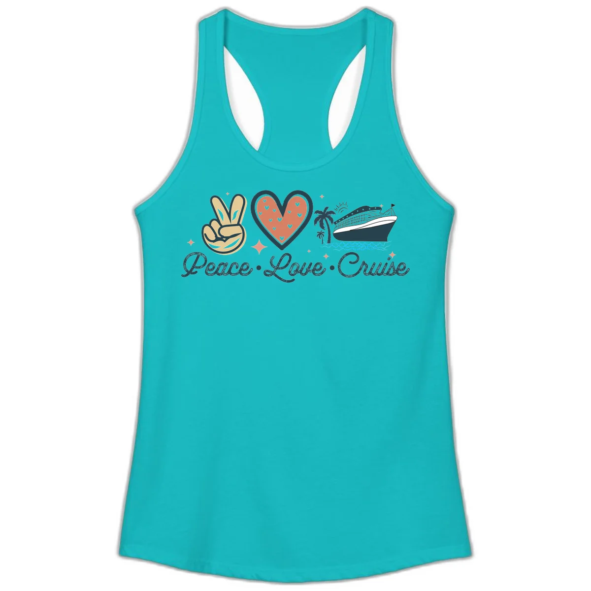 Peace Love Cruise Ladies Tank in Tahiti Blue
