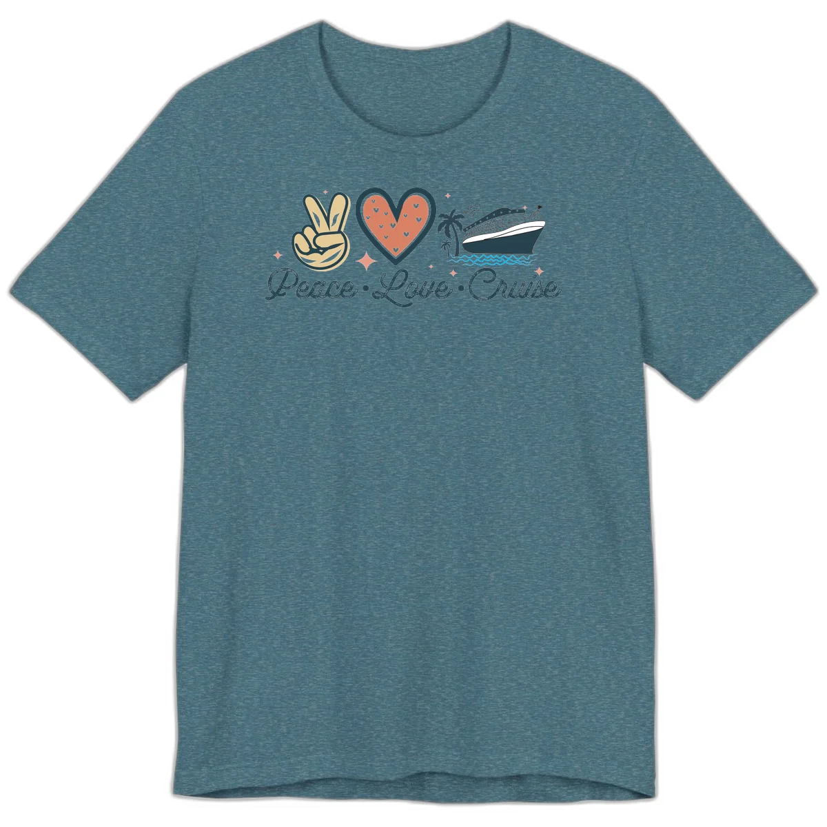 Peace Love Cruise Premium T-Shirt in Heather Deep Teal