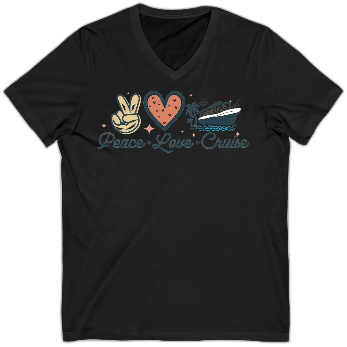 Peace Love Cruise V-Neck in Black