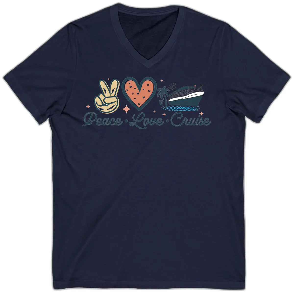 Peace Love Cruise V-Neck in Navy