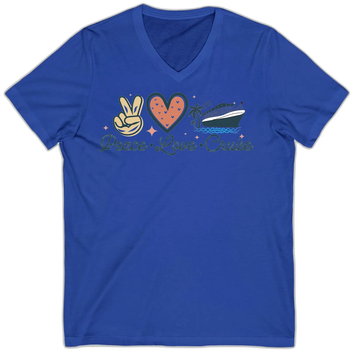 Peace Love Cruise V-Neck in True Royal
