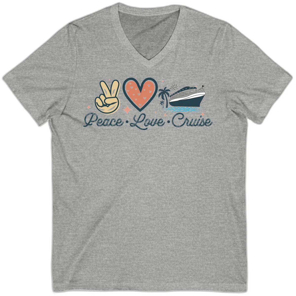 Peace Love Cruise V-Neck in Athletic Heather