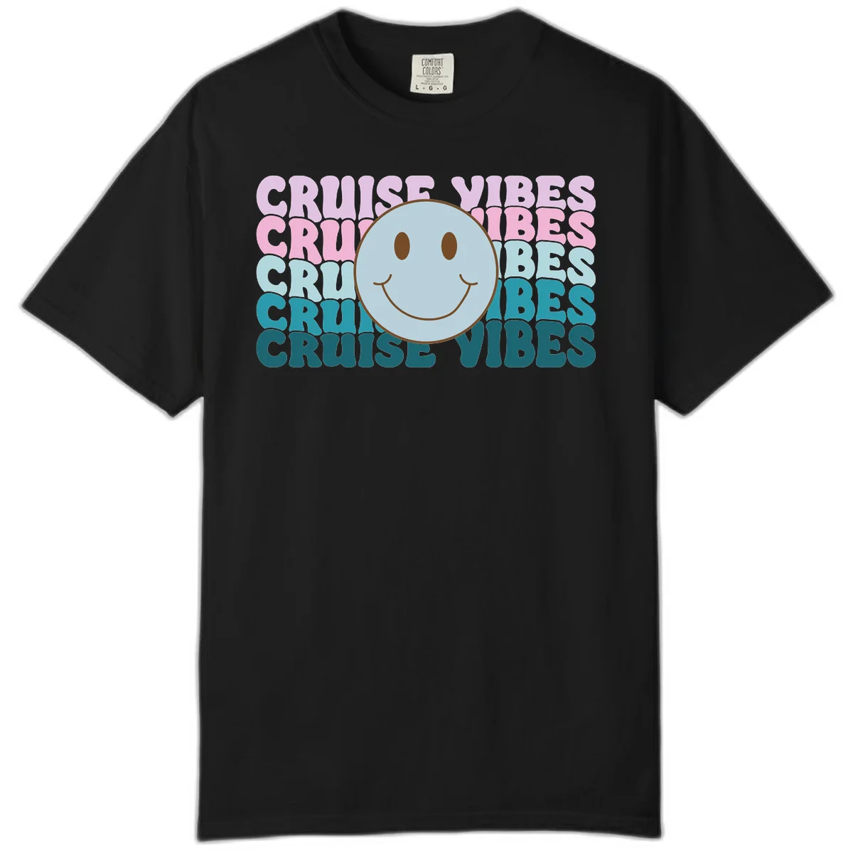 Cruise Vibes Smiley Face Comfort Color Shirt in Black