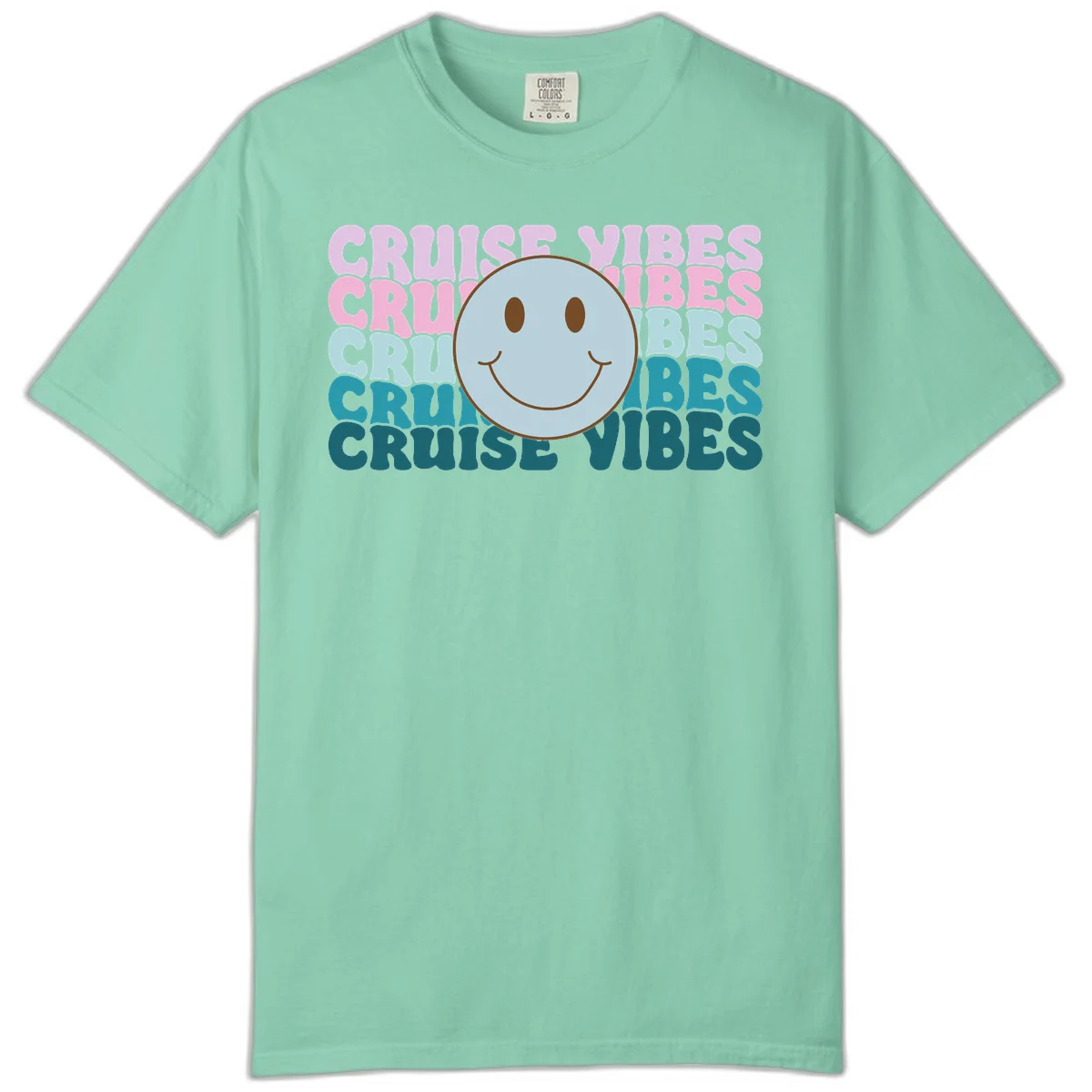 Cruise Vibes Smiley Face Comfort Color Shirt in Island Reef