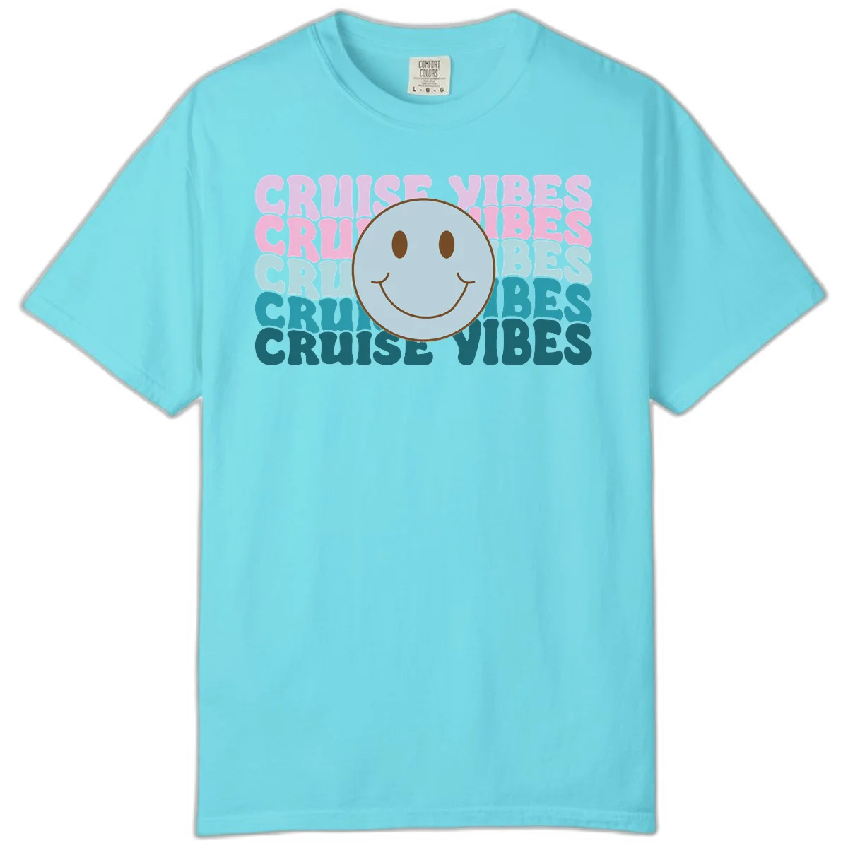 Cruise Vibes Smiley Face Comfort Color Shirt in Lagoon Blue