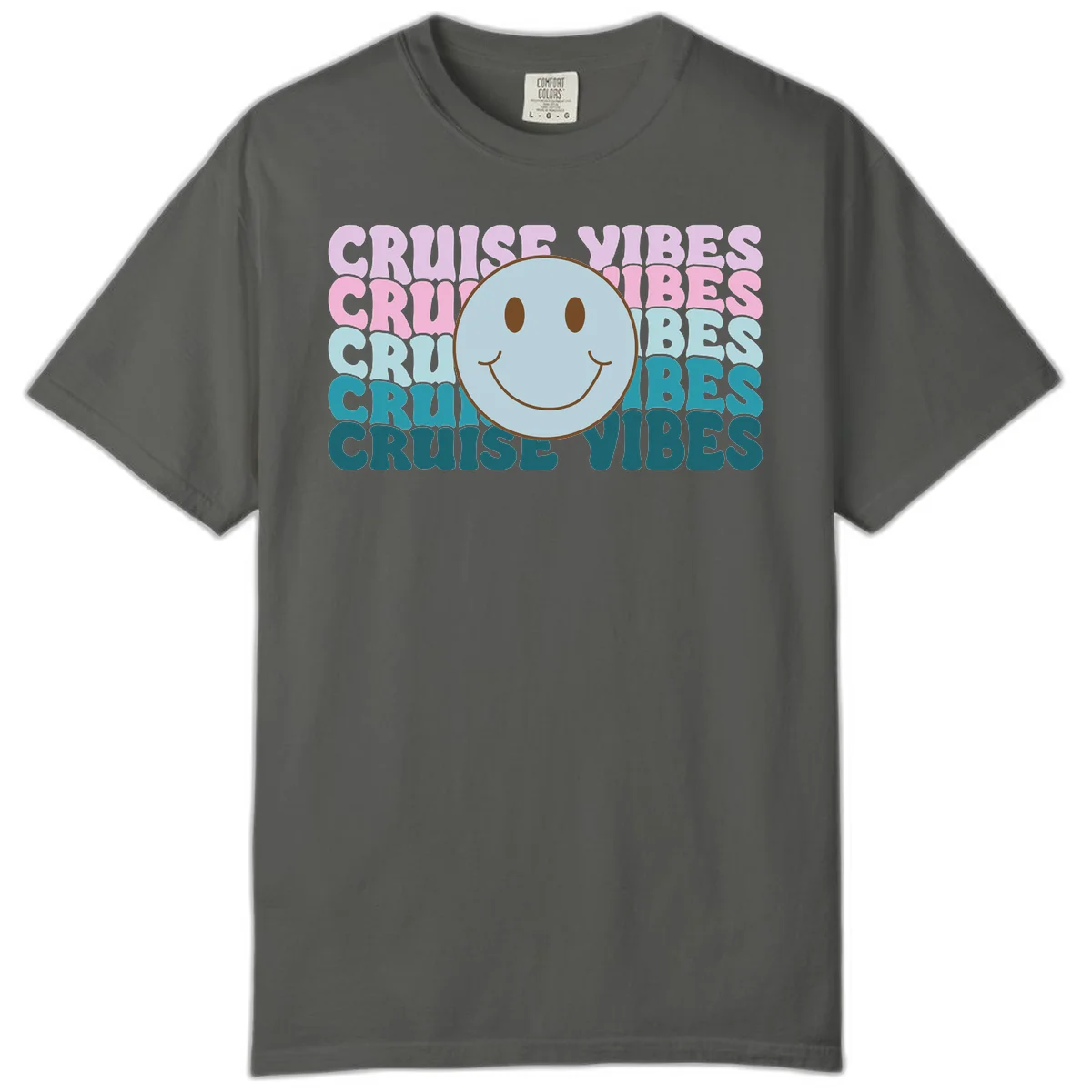 Cruise Vibes Smiley Face Comfort Color Shirt in Pepper