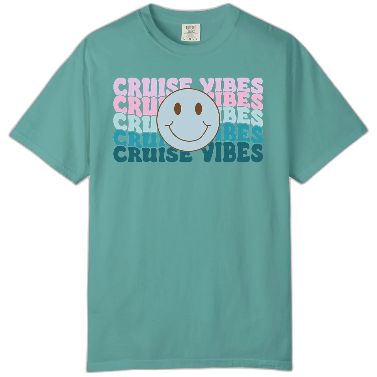 Cruise Vibes Smiley Face Comfort Color Shirt in Seafoam