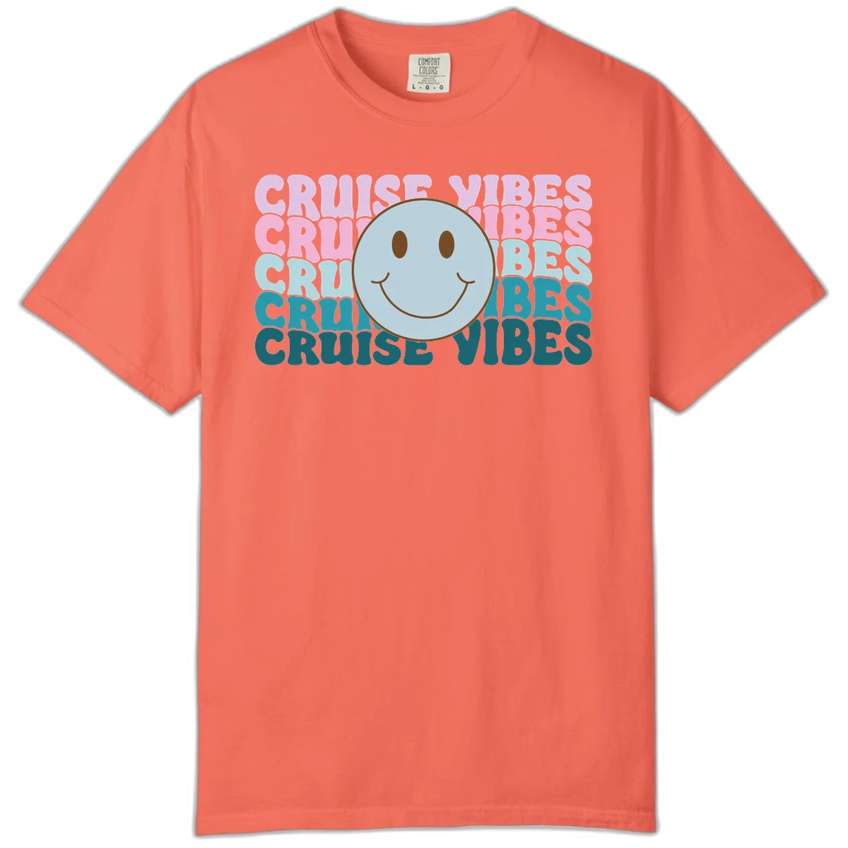 Cruise Vibes Smiley Face Comfort Color Shirt in Bright Salmon