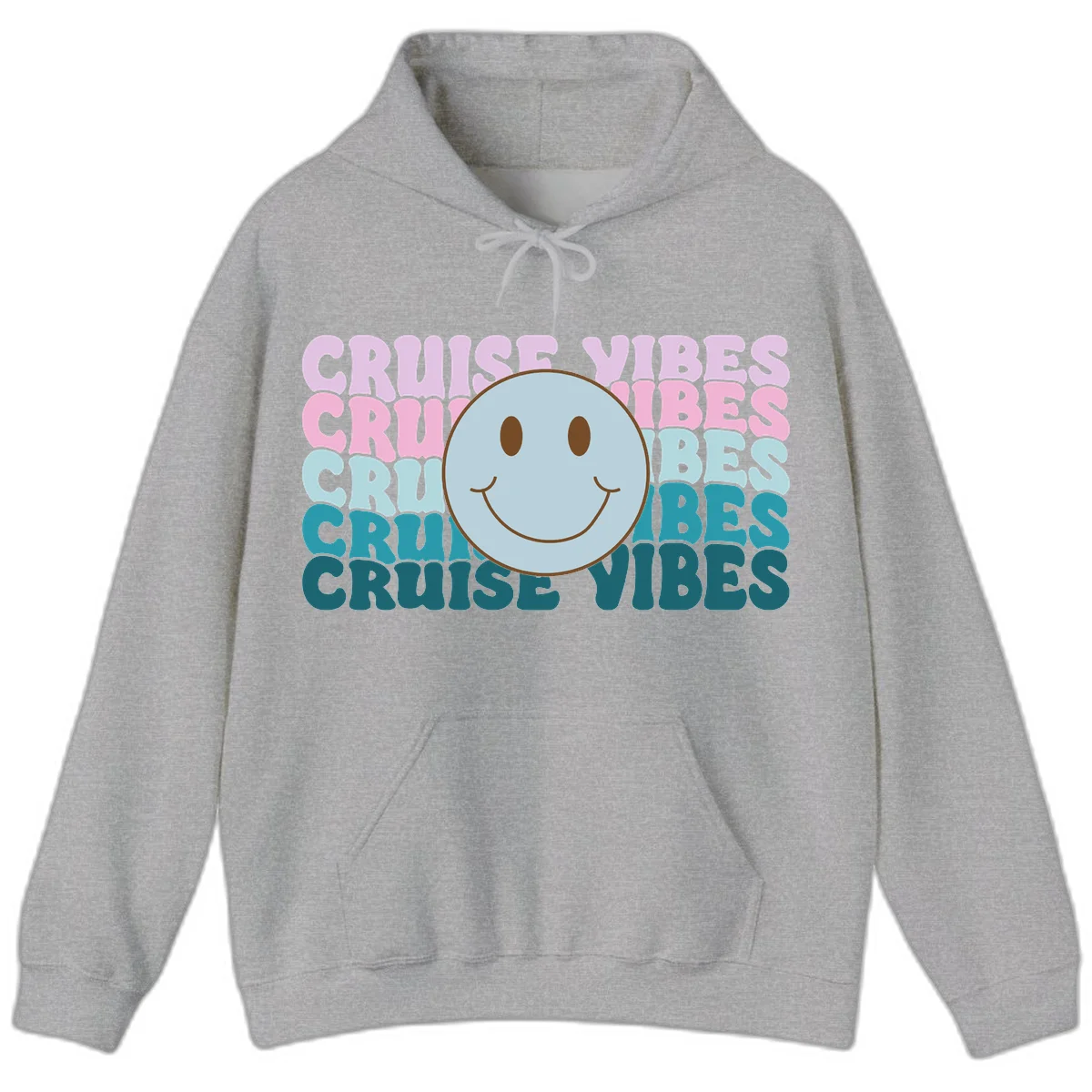 Cruise Vibes Smiley Face Hoodie in Sport Grey