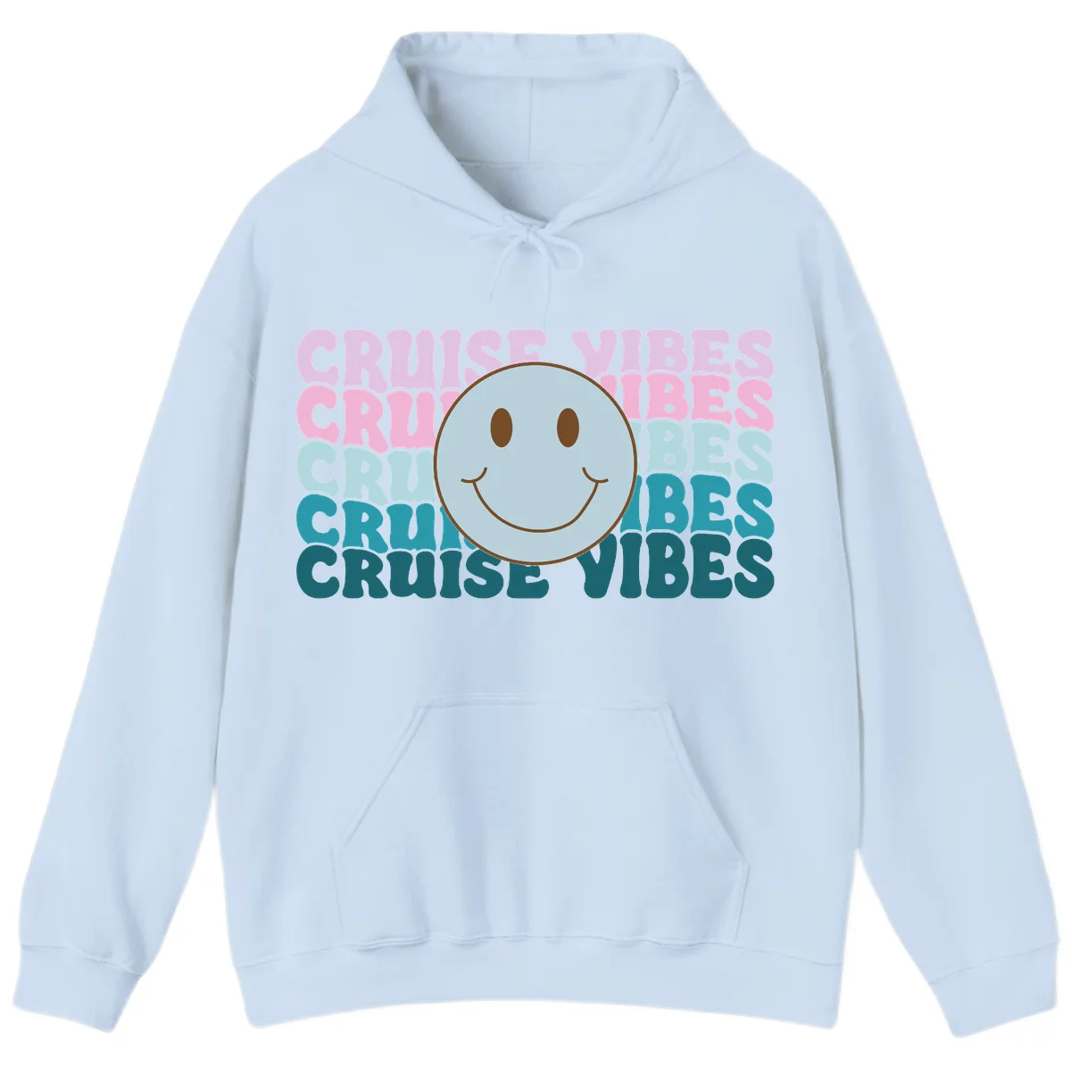 Cruise Vibes Smiley Face Hoodie in Light Blue