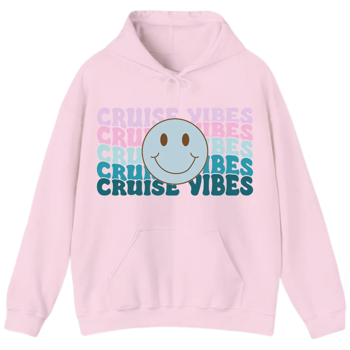 Cruise Vibes Smiley Face Hoodie in Light Pink