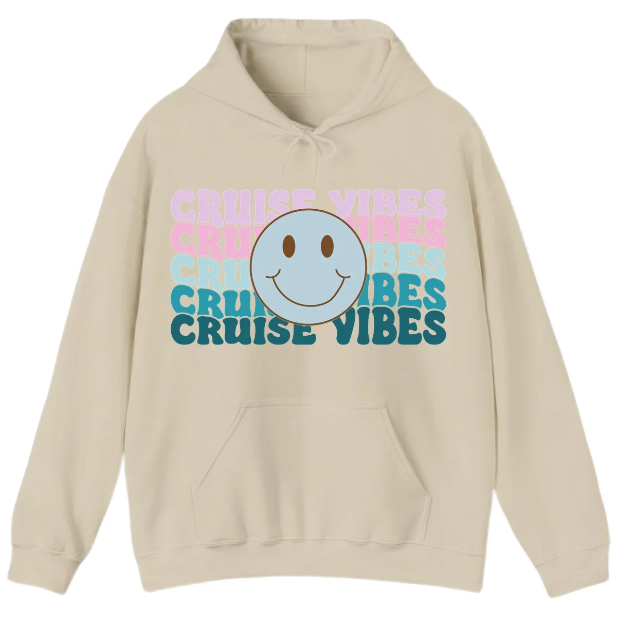 Cruise Vibes Smiley Face Hoodie in Sand