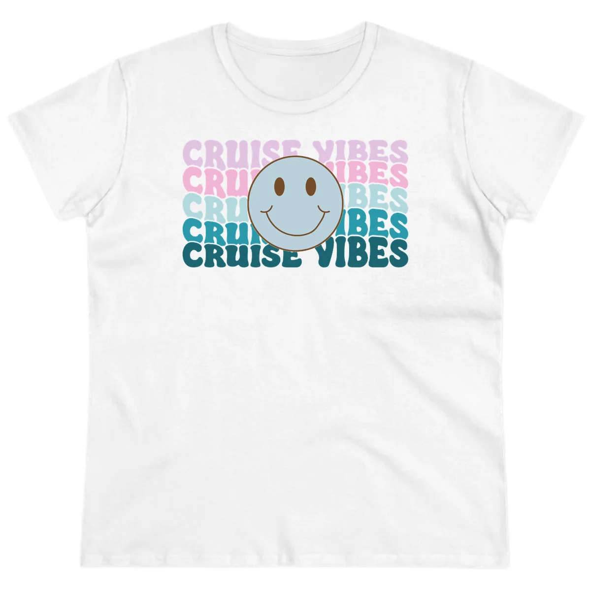 Cruise Vibes Smiley Face Ladies Tee in White