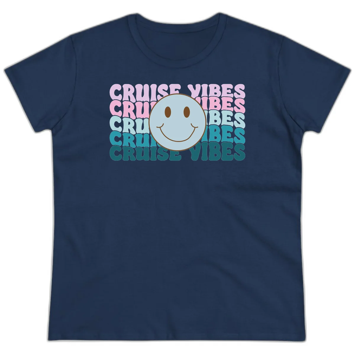 Cruise Vibes Smiley Face Ladies Tee in Navy