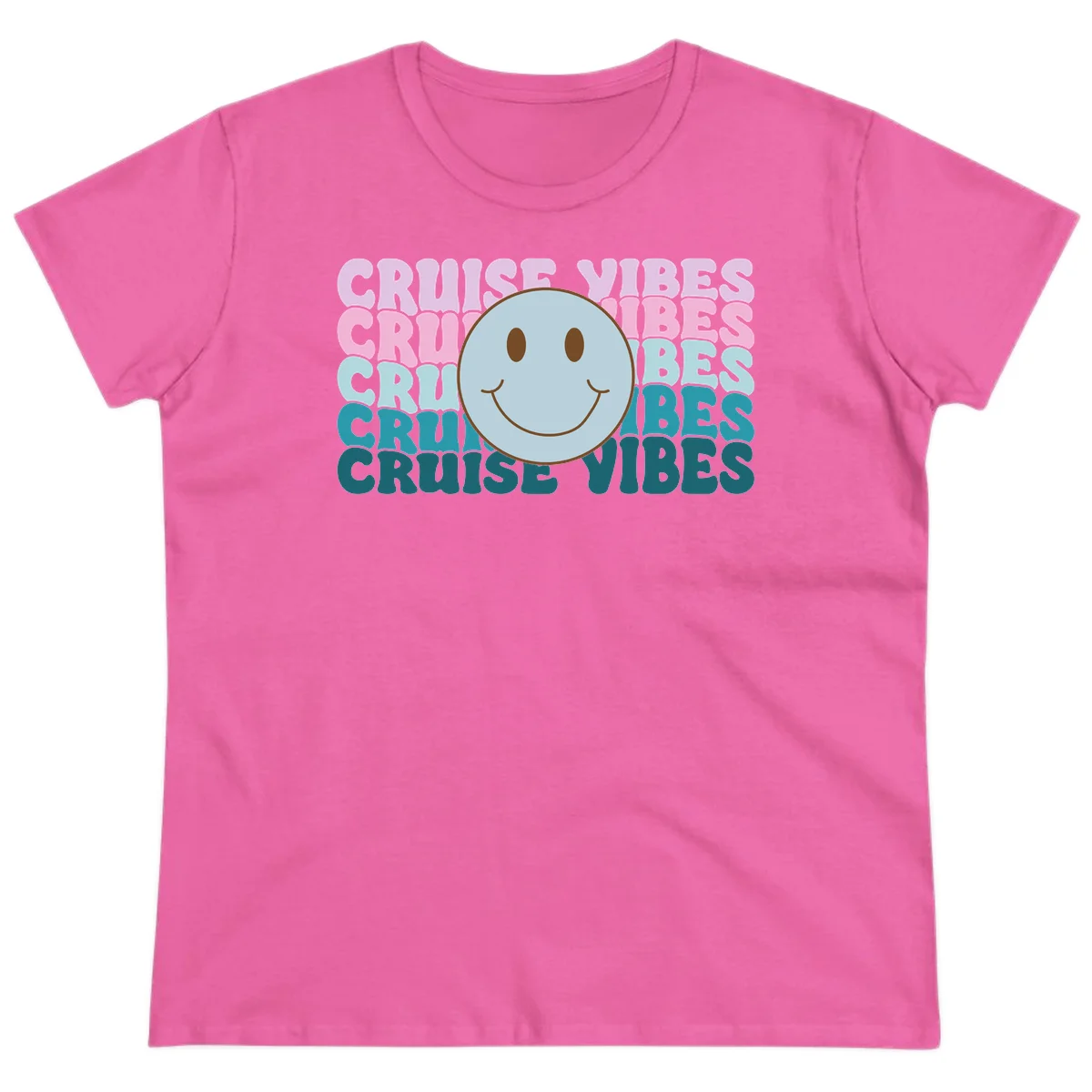 Cruise Vibes Smiley Face Ladies Tee in Azalea