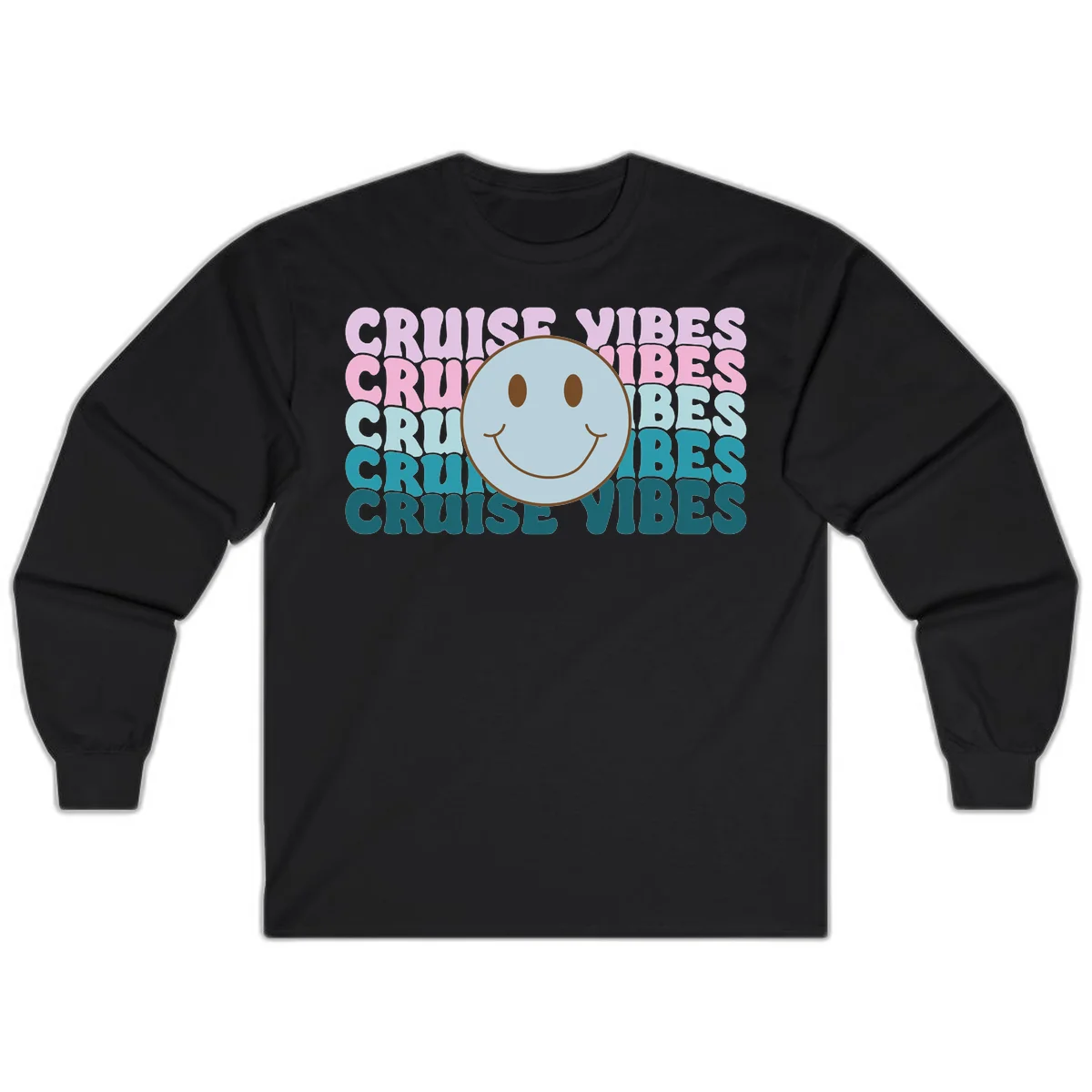 Cruise Vibes Smiley Face Long Sleeve in Black