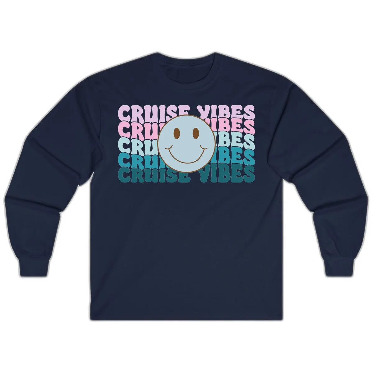 Cruise Vibes Smiley Face Long Sleeve in Navy