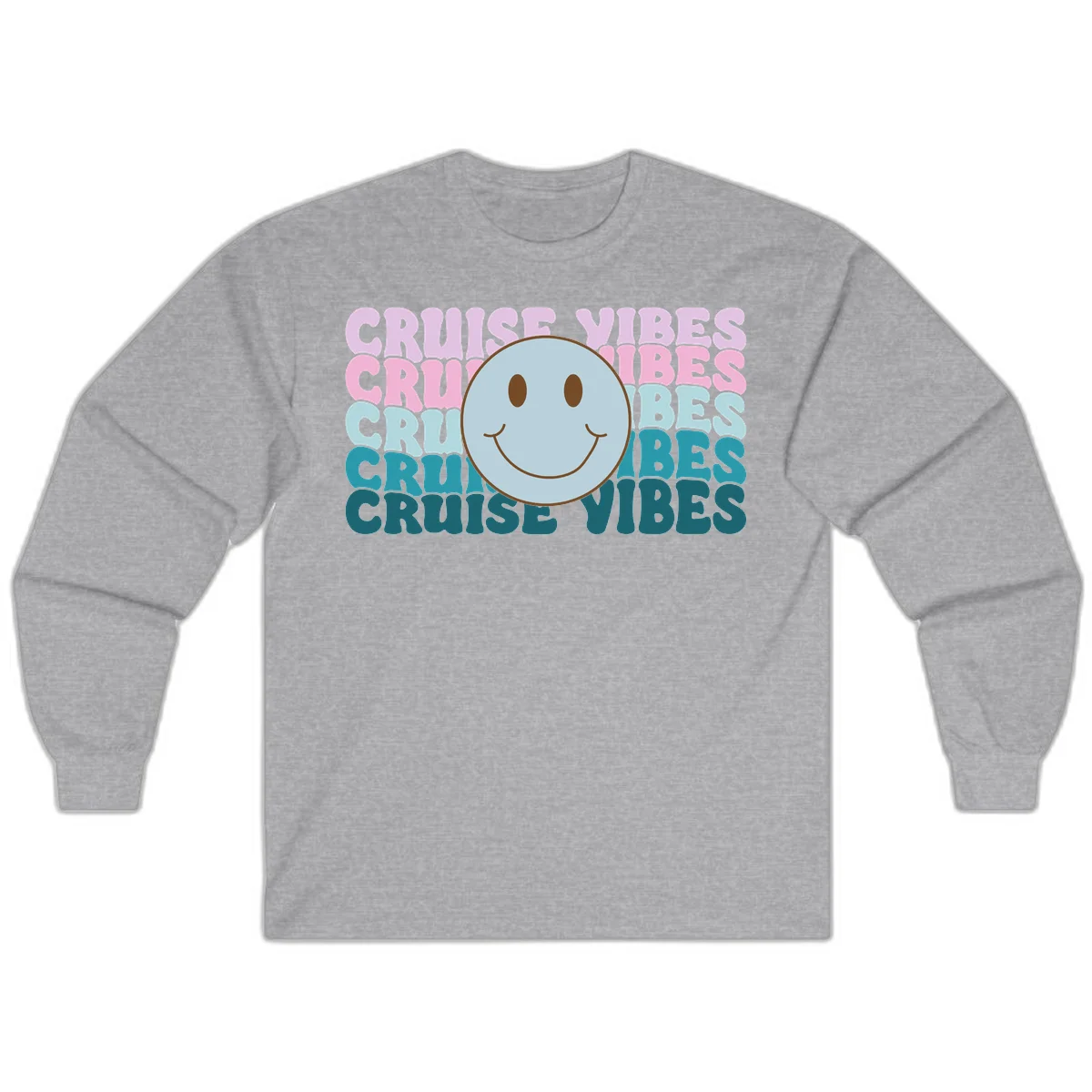 Cruise Vibes Smiley Face Long Sleeve in Sport Grey