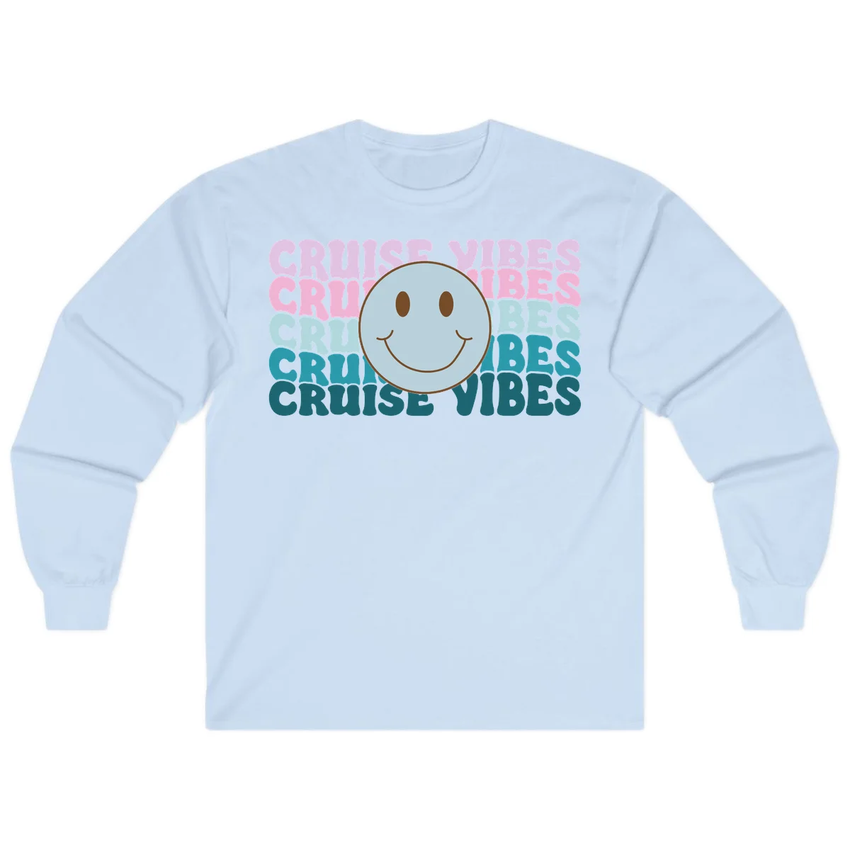 Cruise Vibes Smiley Face Long Sleeve in Light Blue