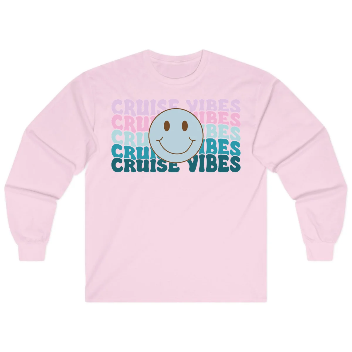 Cruise Vibes Smiley Face Long Sleeve in Light Pink