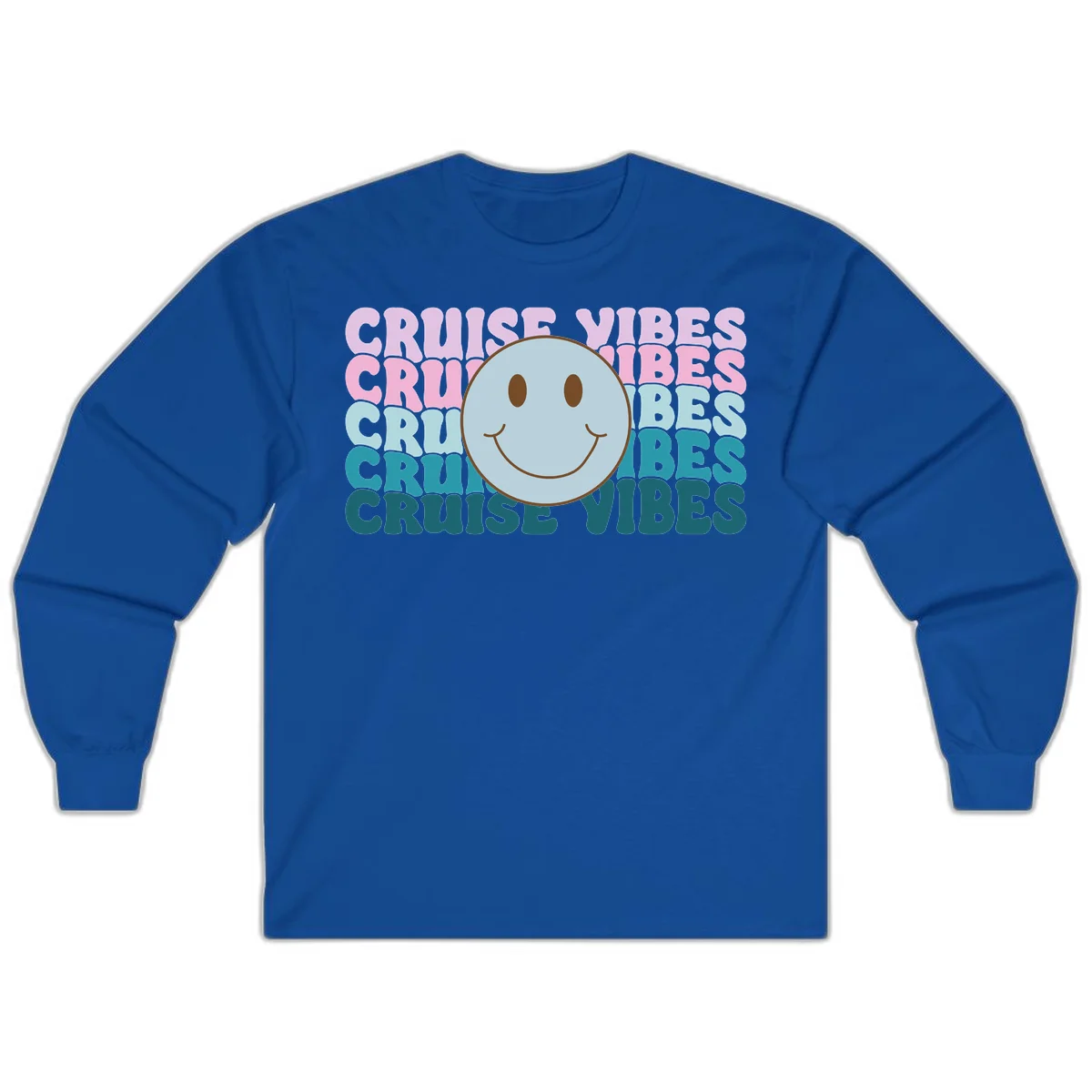 Cruise Vibes Smiley Face Long Sleeve in Royal