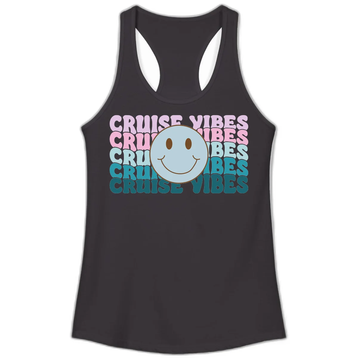 Cruise Vibes Smiley Face Ladies Tank in Black